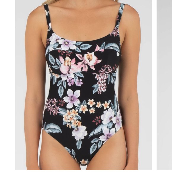 Billabong Other - BILLABONG one piece sz 8 swimmers NEW Tiki black floral  underwire adjustable